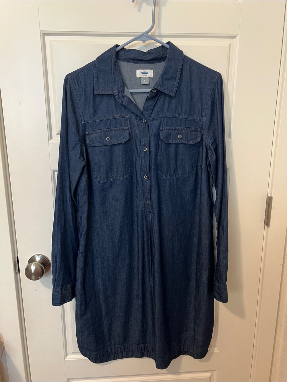 Old Navy Navy Long-Sleeve Button-Front Shirt Dress